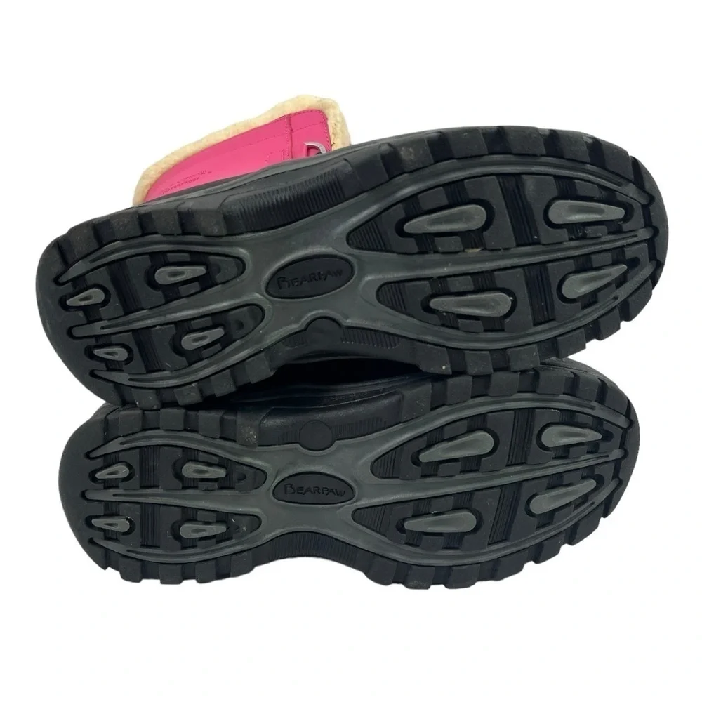 Bearpaw Youth Girls Waterproof Snow Boots Pink Black Sherpa Lined Size 5
